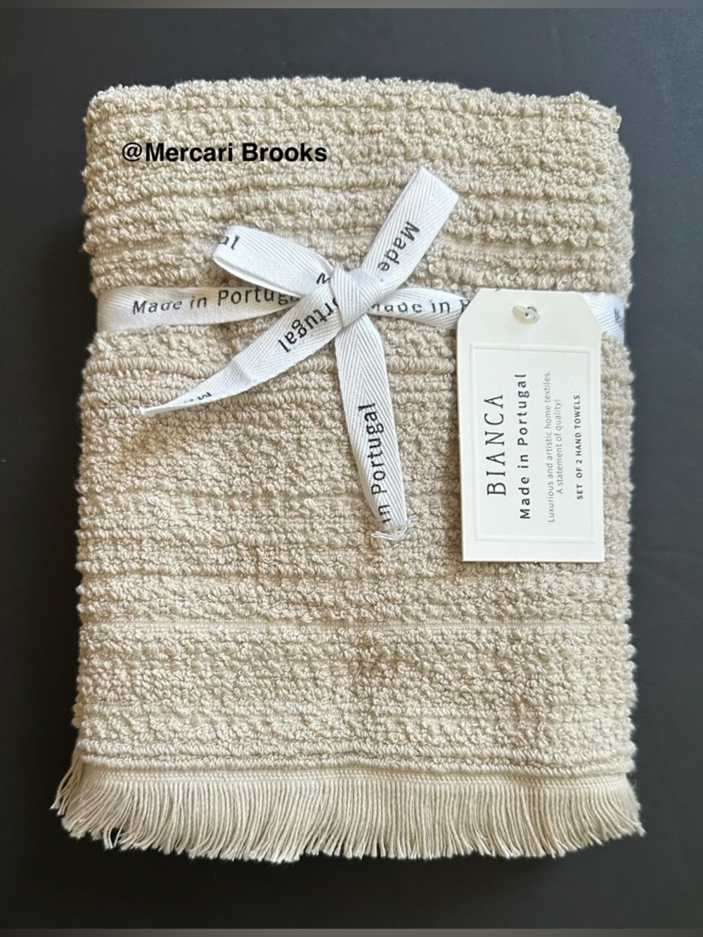 🎁2PC BIANCA Hand Towel Set - Taupe Cotton Boucle Textured Pattern
